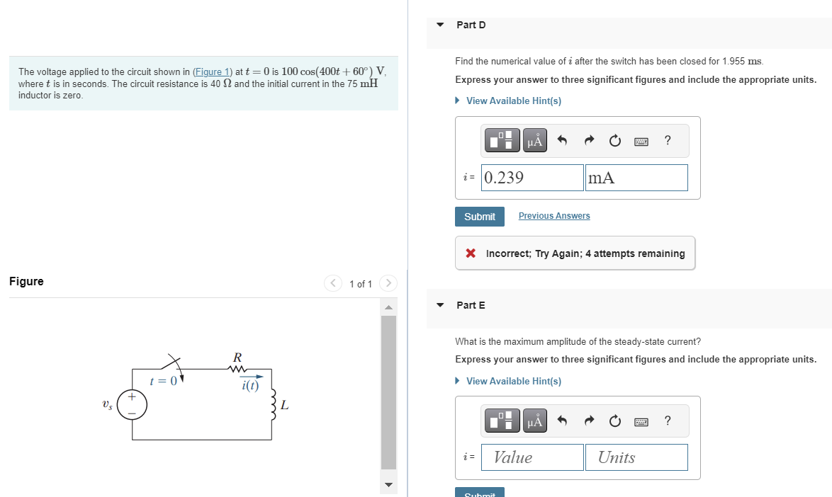 Solved The voltage applied to the circuit shown in (Figure | Chegg.com