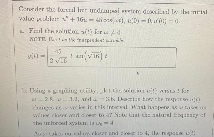 Solved Consider the forced but undamped system described by | Chegg.com