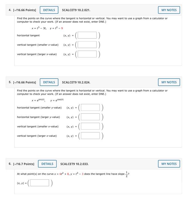 Solved [-/16.66 Points] SCALCET9 10.2.021. Find The Points | Chegg.com