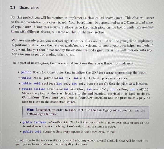 Solved 2.1 Board class For this project you will be required | Chegg.com