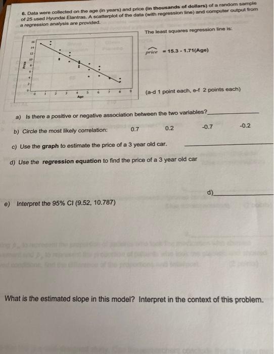 Solved 6. Data were collected on the age (in years) and | Chegg.com