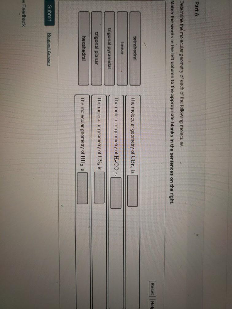 Solved Part A Determine the molecular geometry of each of | Chegg.com