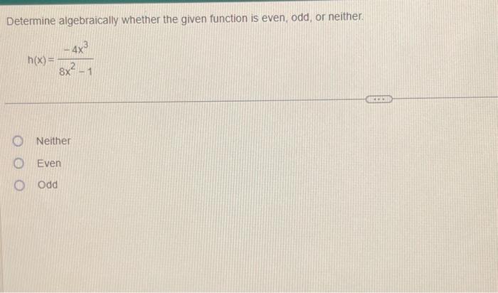 Solved Determine algebraically whether the given function is | Chegg.com