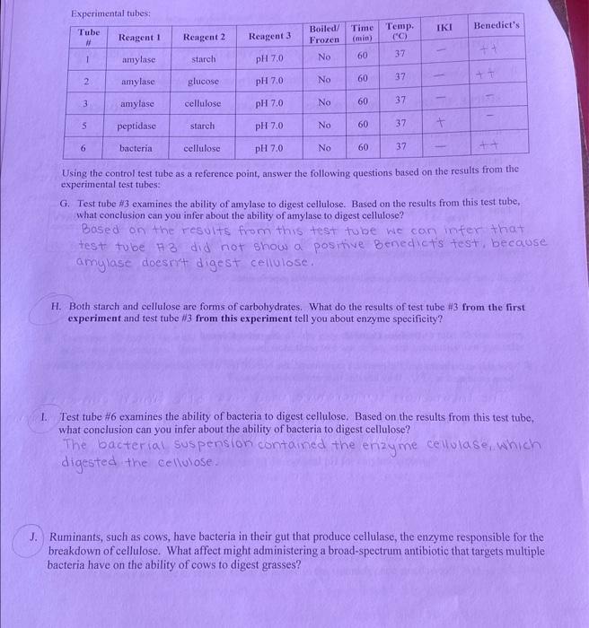 Solved Using the control test tube as a reference point,