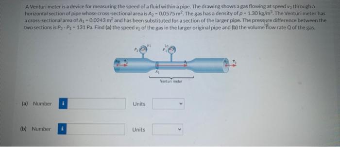 Solved A Venturi meter is a device for measuring the speed | Chegg.com