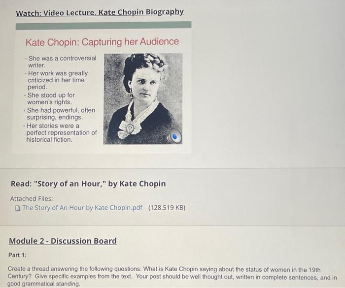 Watch: Video Lecture, Kate Chopin Biography. Kate | Chegg.com