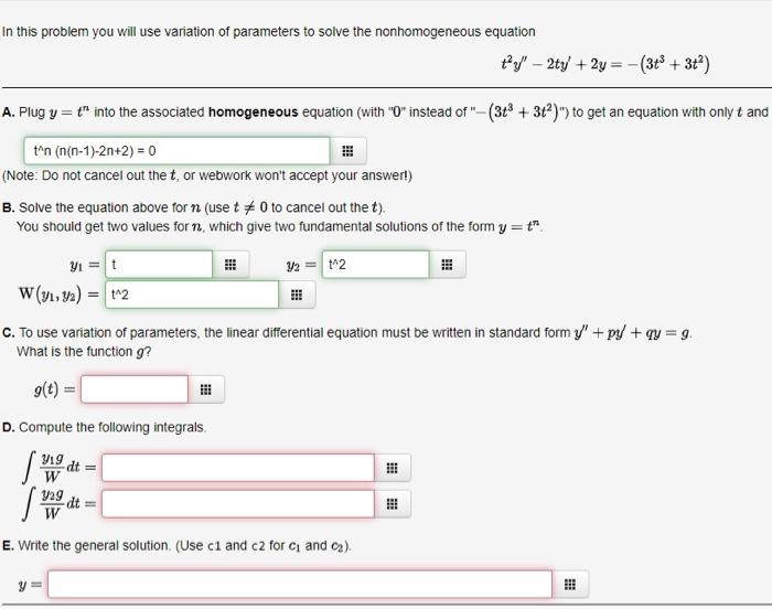 Solved In this problem you will use variation of parameters | Chegg.com