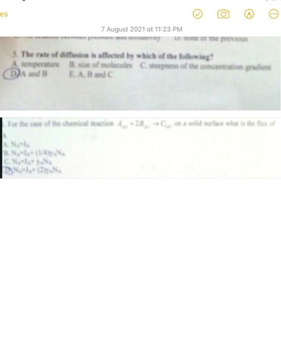 Solved es 7 August 2021 at 11:23 PM 5. The rate of diffusion | Chegg.com
