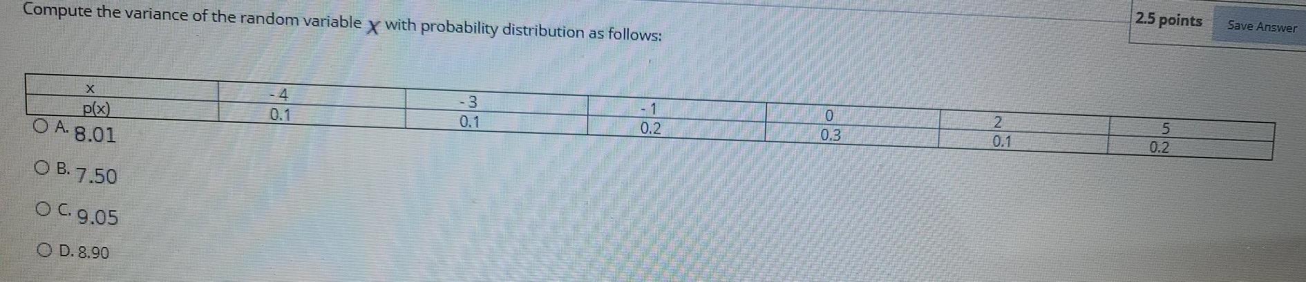 Solved Compute the variance of the random variable x with | Chegg.com
