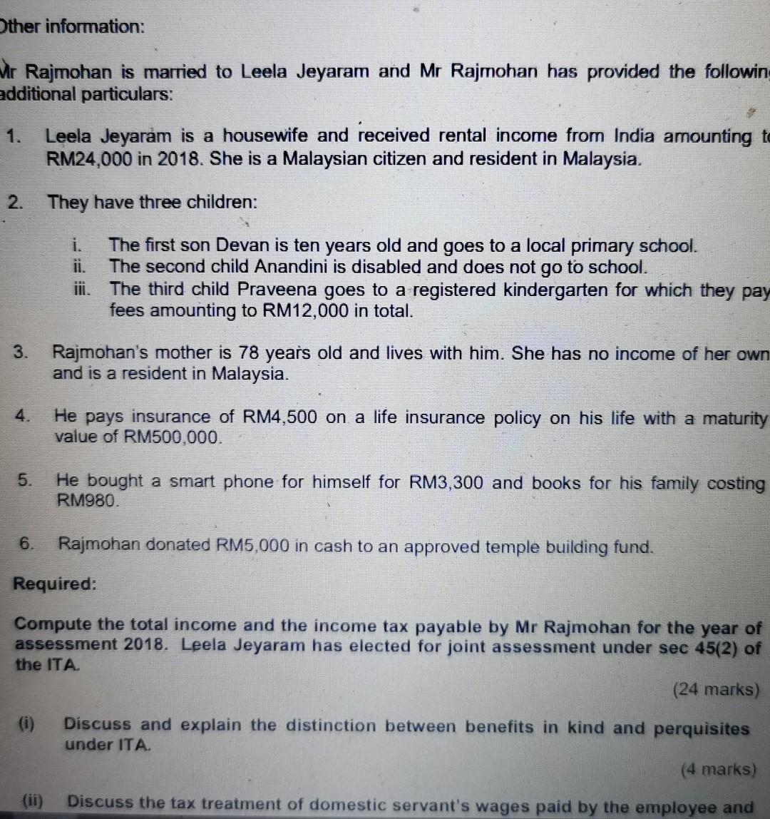 Solved Mr Rajmohan is the Chief financial officer for Johan | Chegg.com