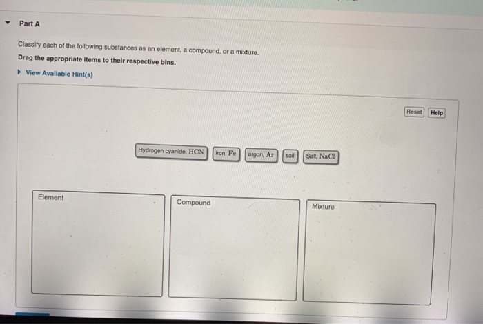 Solved Part A Classify Each Of The Following Substances As | Chegg.com