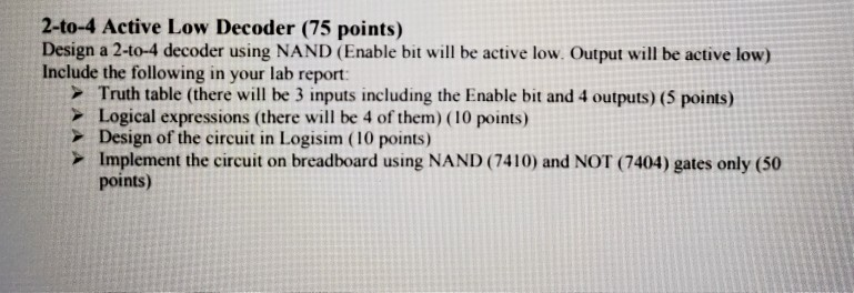 Solved 2-to-4 Active Low Decoder (75 points) Design a 2-to-4 | Chegg.com
