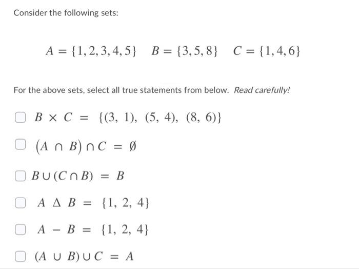 Solved Consider The Following Sets A {1 2 3 4 5 B