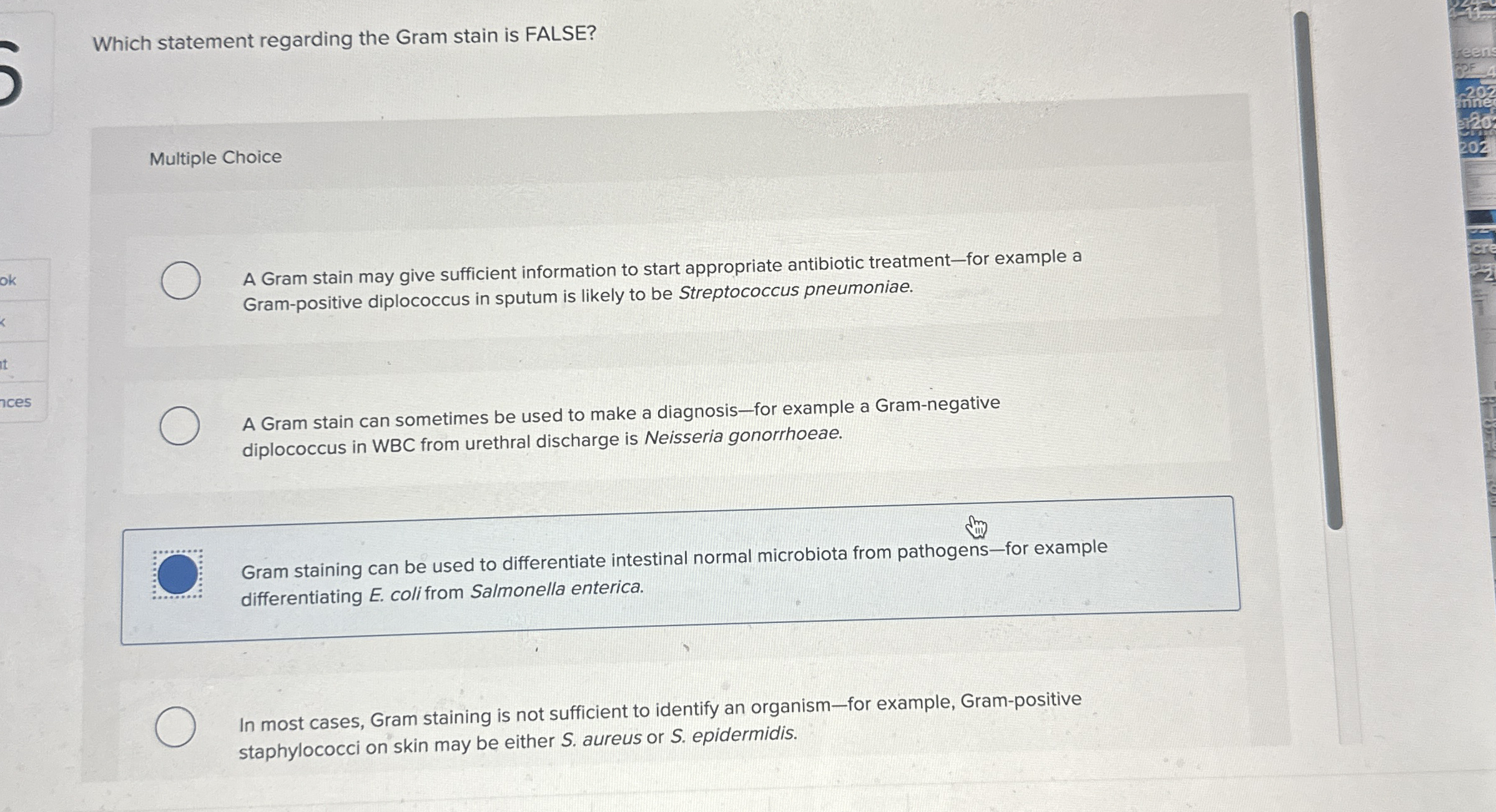 Solved Which statement regarding the Gram stain is | Chegg.com