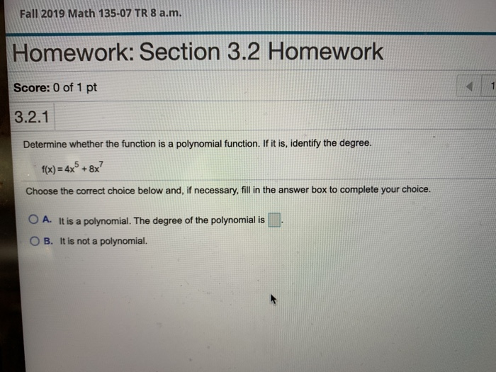 Solved Fall 2019 Math 135-07 TR 8 a.m. Homework: Section 3.2 | Chegg.com