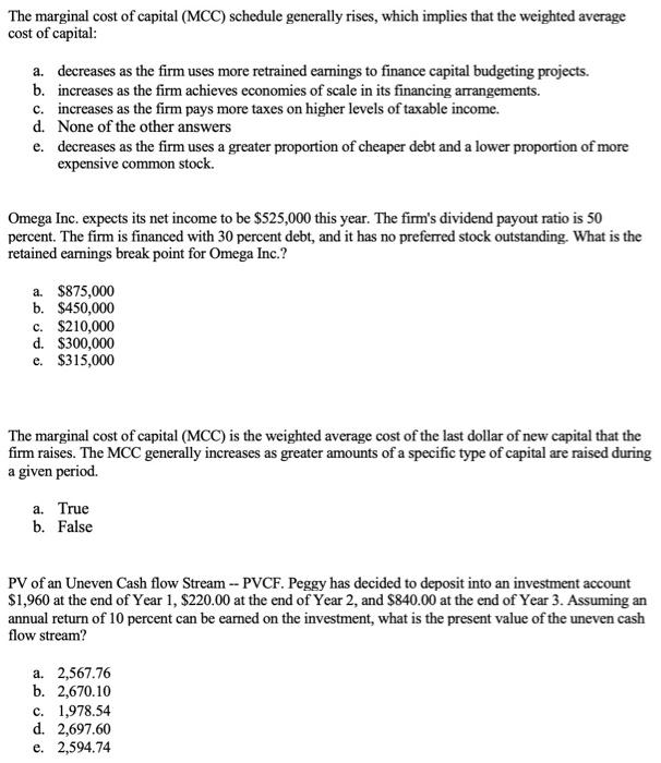 Solved The marginal cost of capital (MCC) schedule generally | Chegg.com