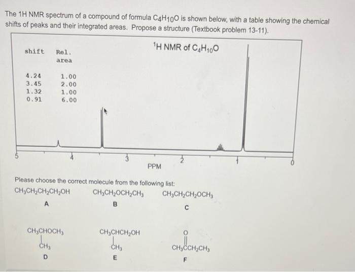 Solved The 1HNMR spectrum of a compound of formula C4H10O is | Chegg.com