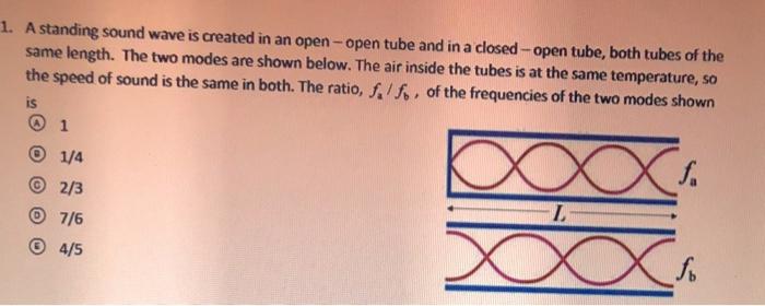 Solved 1. A standing sound wave is created in an open-open | Chegg.com