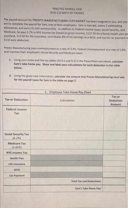 PRACTICE PAYROLL CASE BUSI-110 MATH OF FINANCE The | Chegg.com