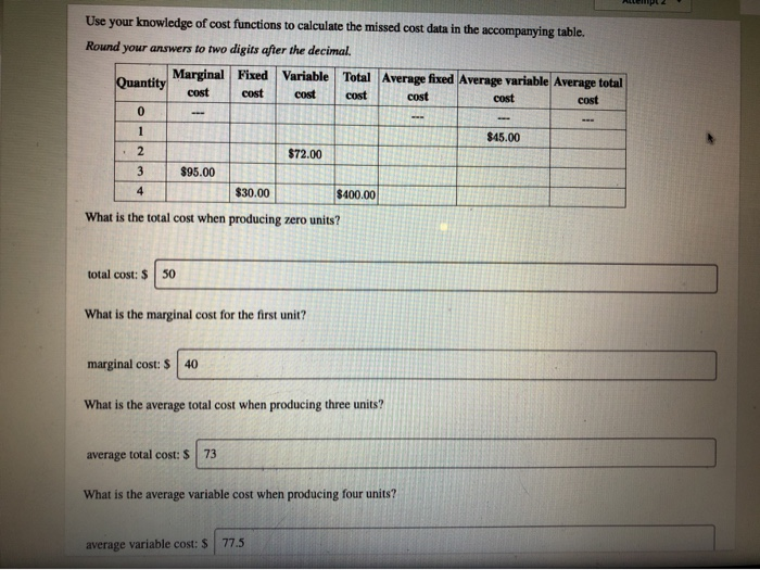 Solved Use your knowledge of cost functions to calculate the