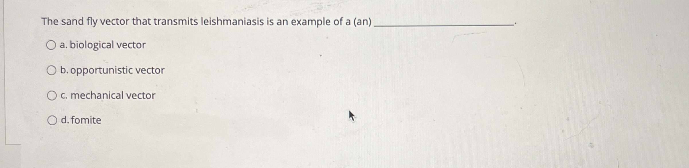 Solved The sand fly vector that transmits leishmaniasis is | Chegg.com