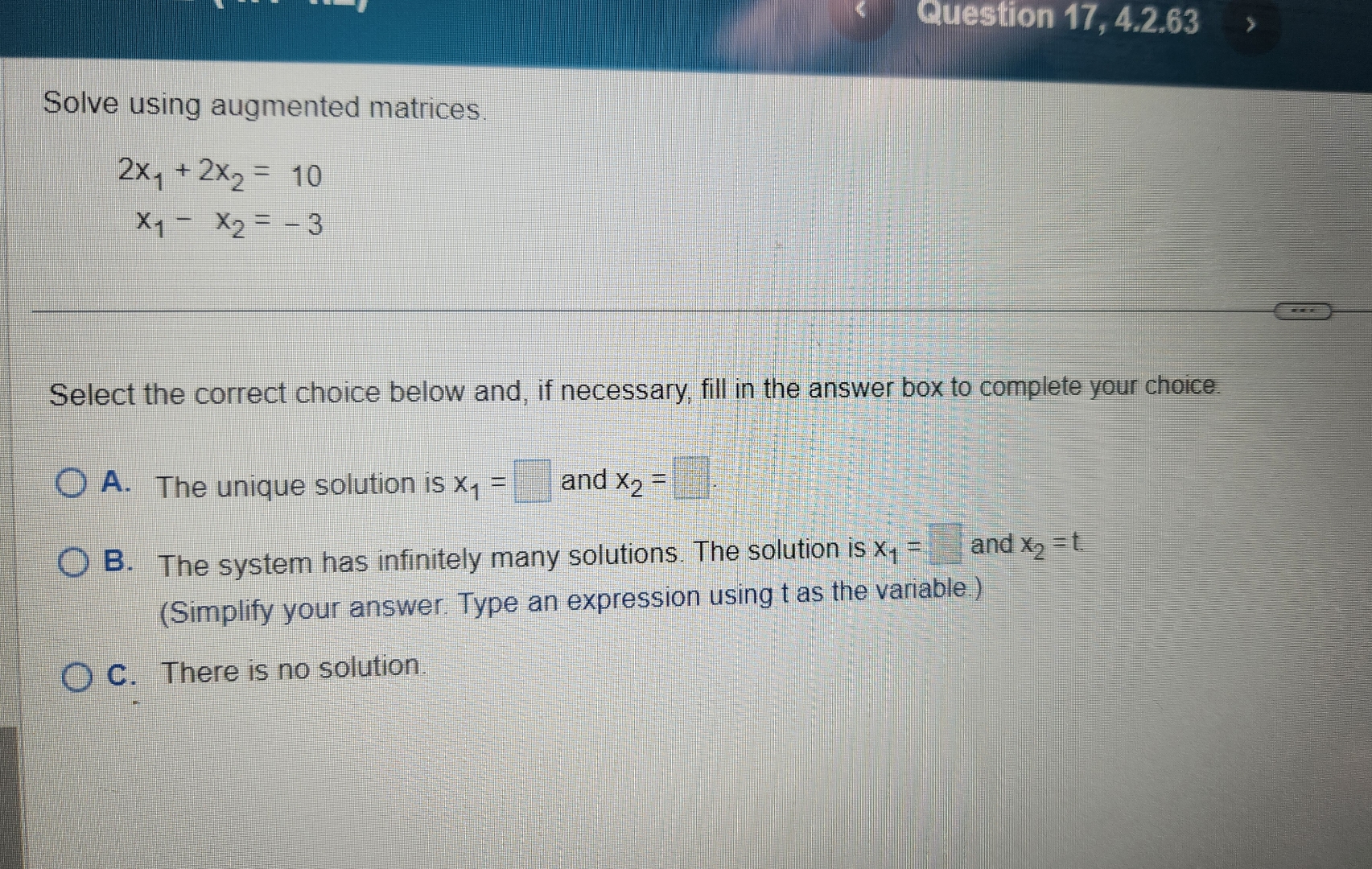 Solved Question 17 4 2 63Solve Using Augmented Chegg Solved question 17 4 2 63solve using augmented chegg