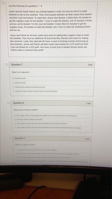 Solved Use the following for questions 7-9 Jessie and her | Chegg.com