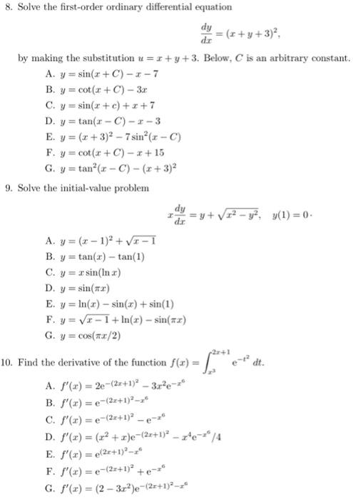 Solved 8 Solve The First Order Ordinary Differential