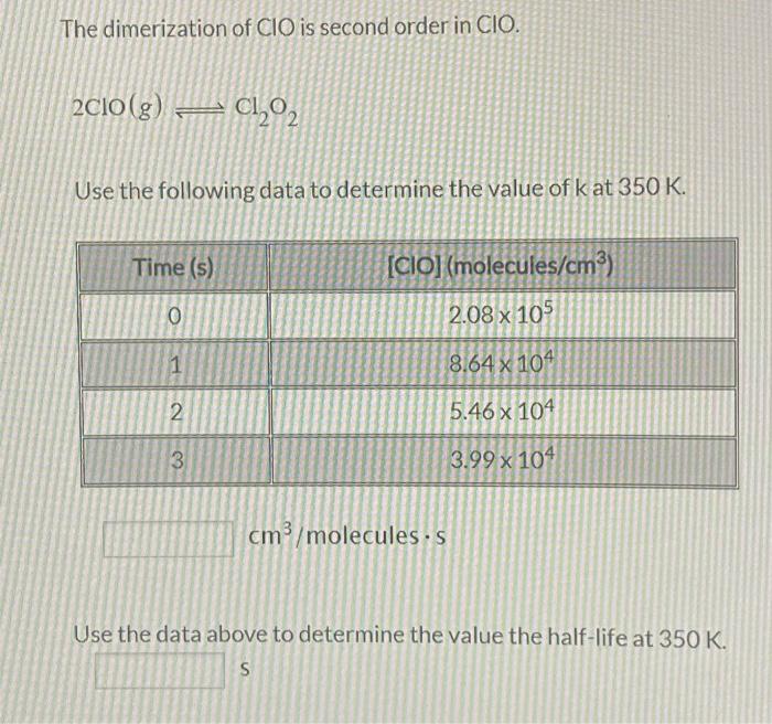 Solved The dimerization of CIO is second order in CIO. 2CIO | Chegg.com