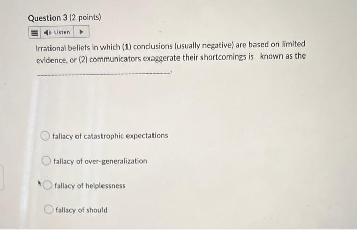Irrational beliefs in which (1) conclusions (usually | Chegg.com
