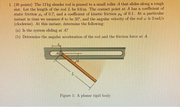 Solved 1. (20 points) The 12 kg slender rod is pinned to a | Chegg.com