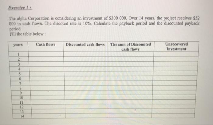 Solved Exercice 1 The Alpha Corporation Is Considering An Chegg Com