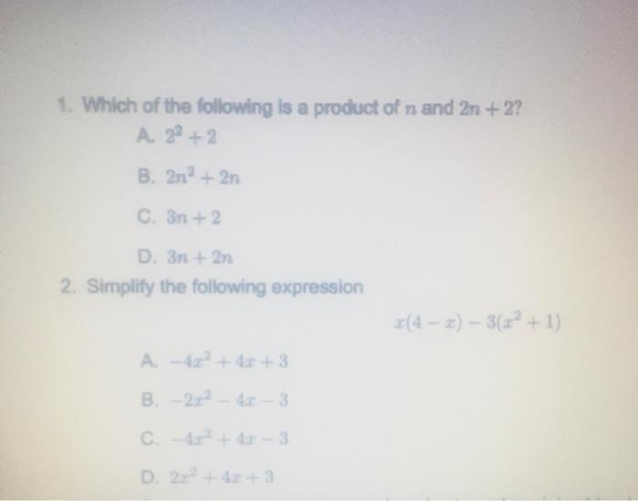 Solved 1. Which of the following is a product of n and 2n + | Chegg.com