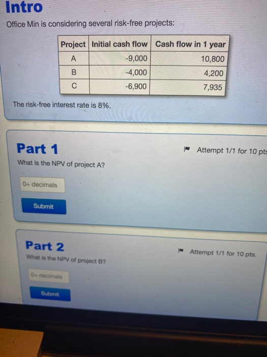 Solved Intro Office Min is considering several risk-free 