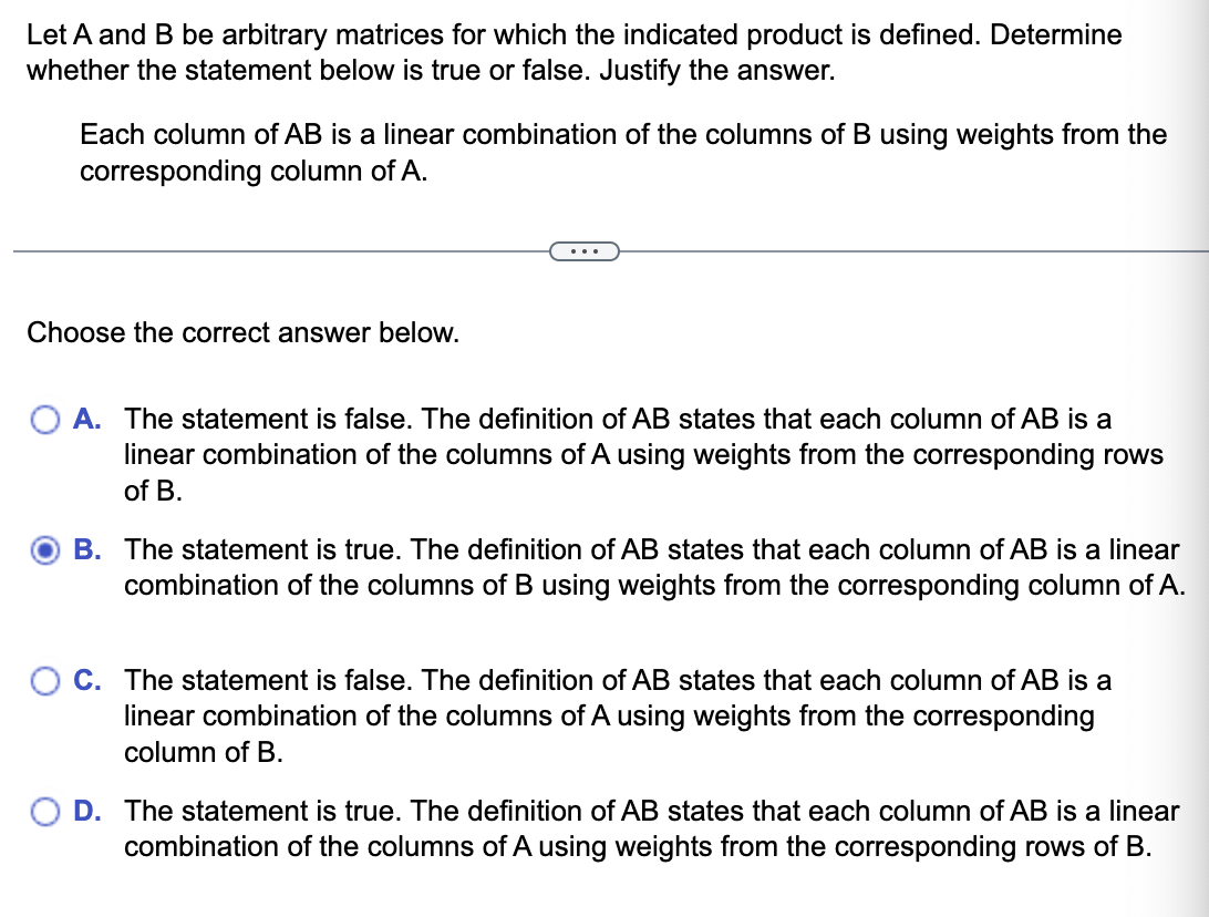 Solved Let A And B ﻿be Arbitrary Matrices For Which The | Chegg.com