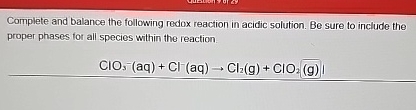 Complete And Balance The Following Redox Reaction In Chegg Com