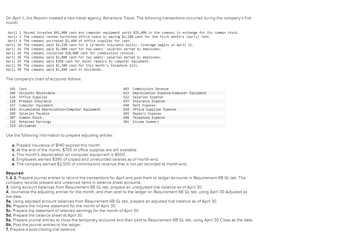 On April 1, ﻿Jiro Nozomi created a new travel agency, | Chegg.com