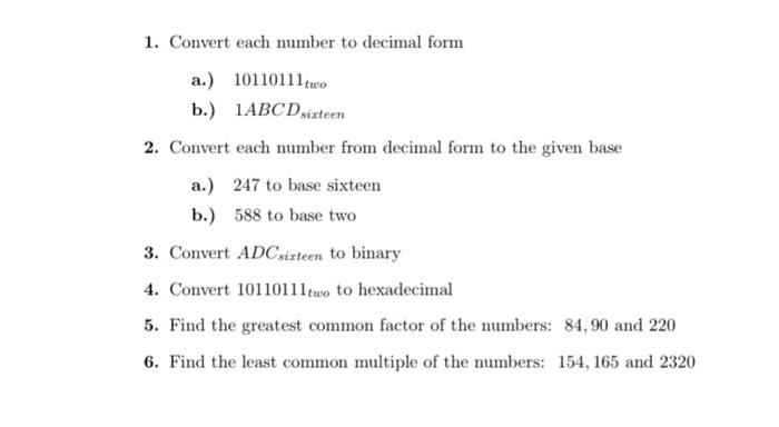 Solved 1. Convert each number to decimal form a.) | Chegg.com