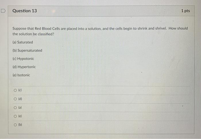 Solved Suppose that Red Blood Cells are placed into a | Chegg.com