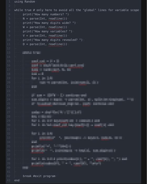 Solved in JULIA LANGUAGE how would you complete the blurred