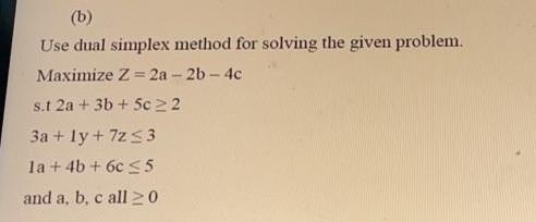 Solved (b) Use dual simplex method for solving the given | Chegg.com