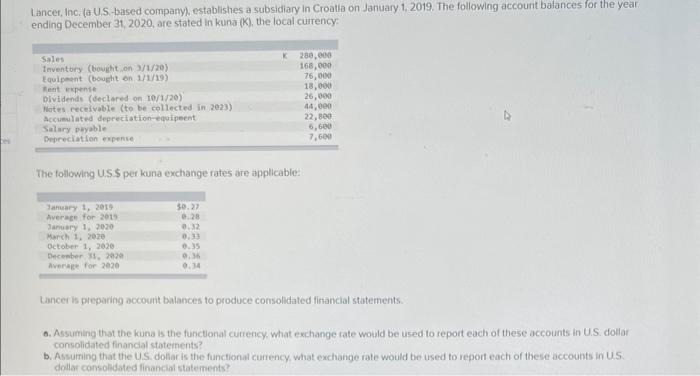Solved Lancer, Inc, (a U.S-based company). establishes a | Chegg.com