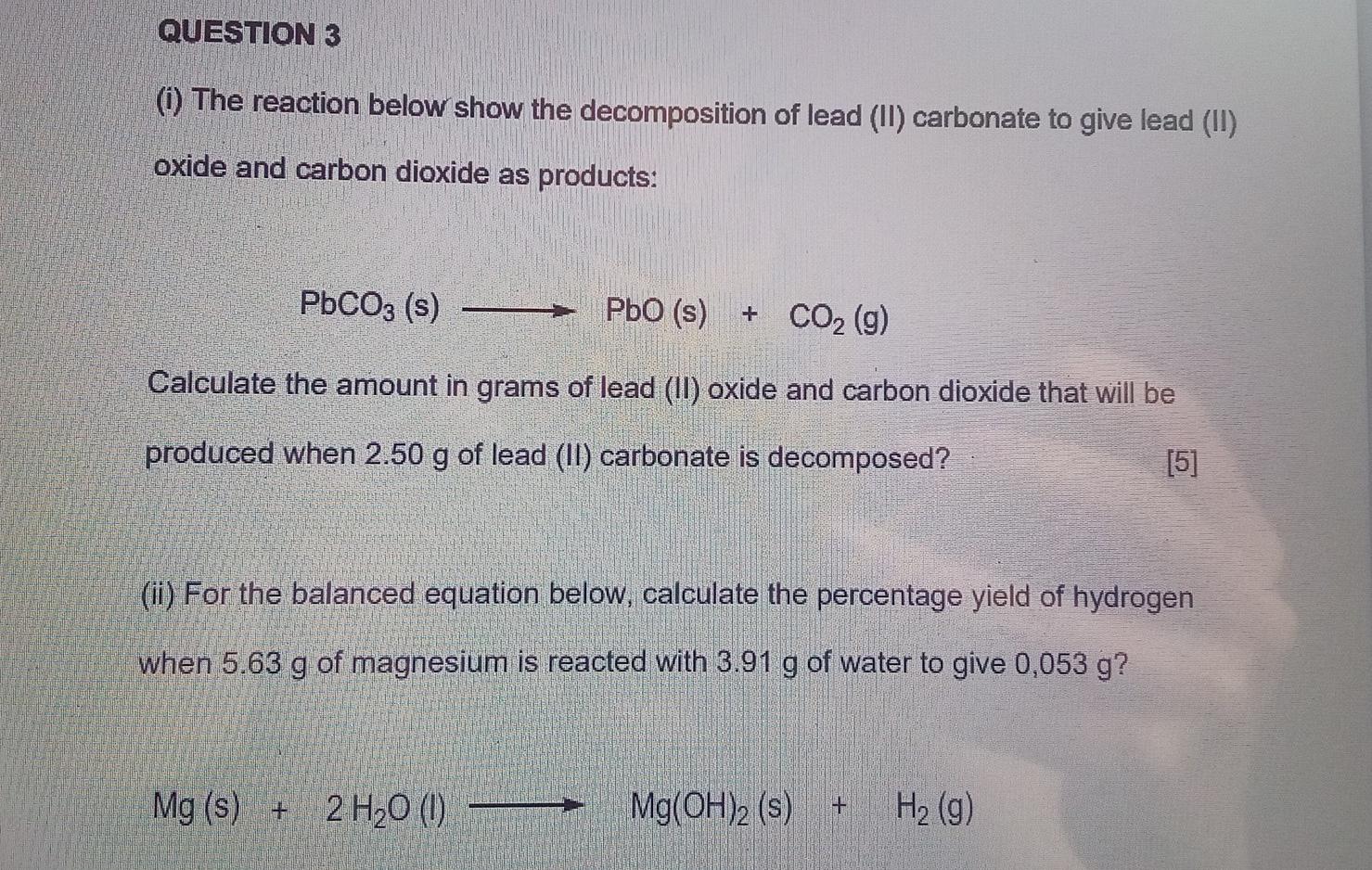 Solved (i) The Reaction Below Show The Decomposition Of Lead | Chegg.com