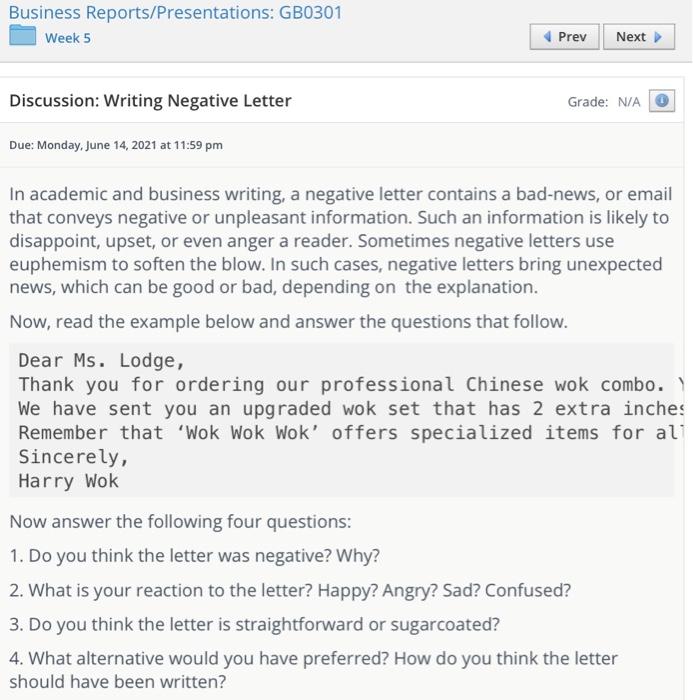 Solved Business Reports/Presentations: GB0301 Week 5 Prev | Chegg.com