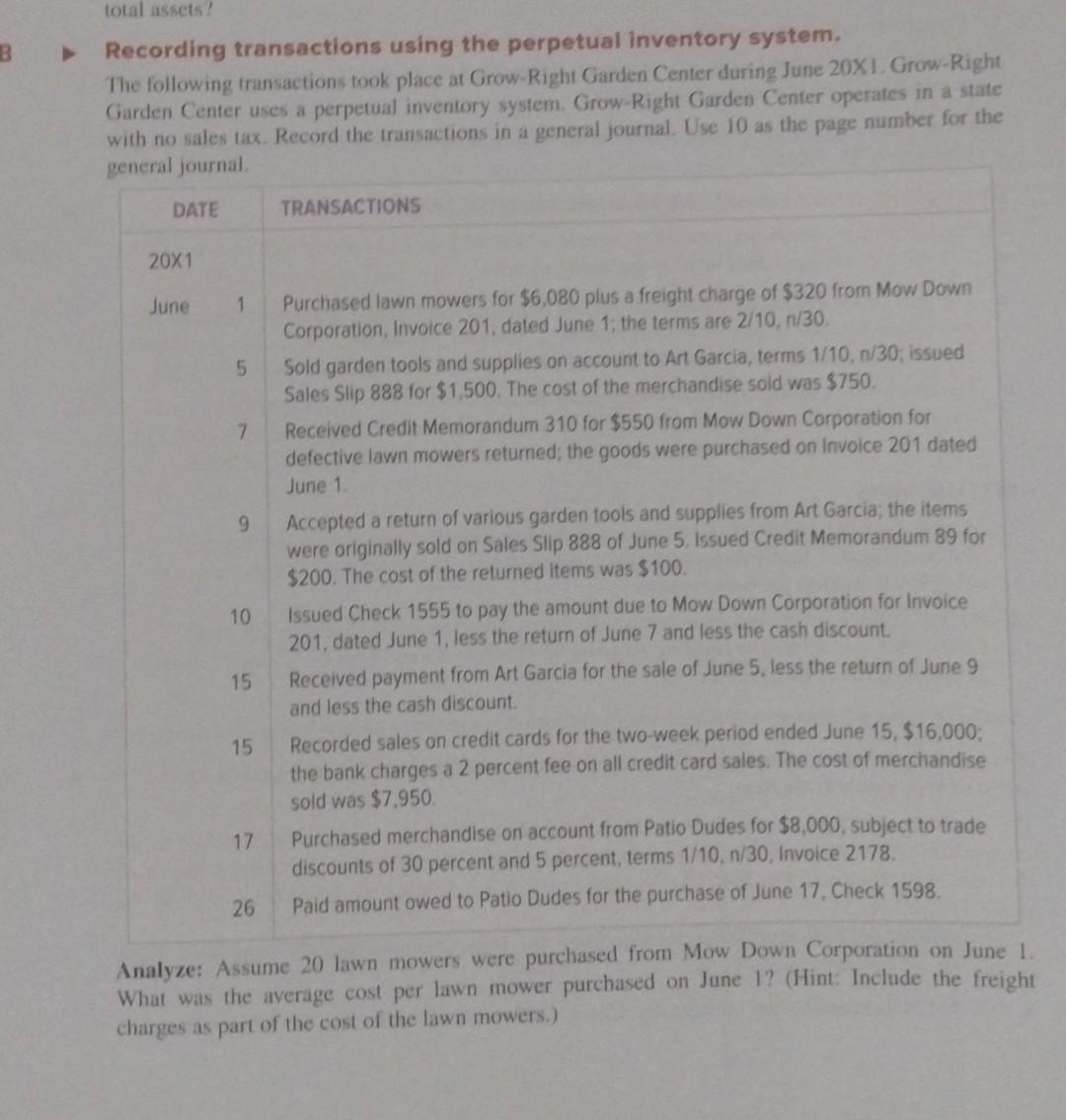 Solved B total assets? Recording transactions using the