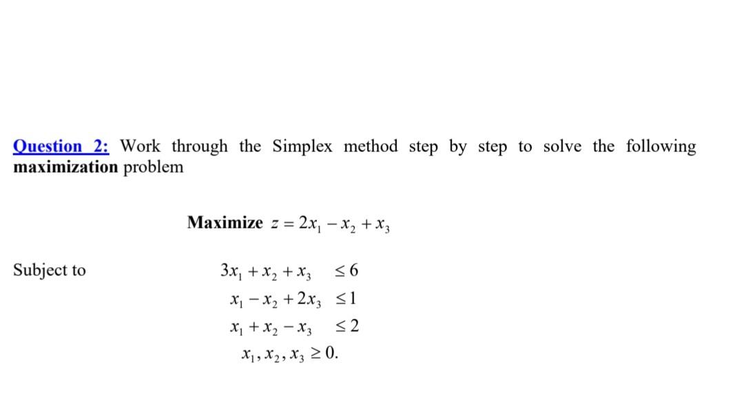 Solved Question 2: Work through the Simplex method step by | Chegg.com