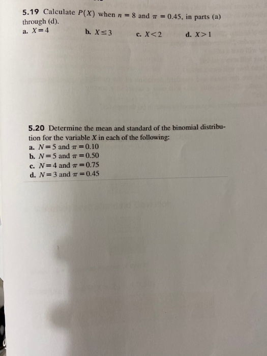 5 19 Calculate P X When N 8 And 2 0 45 In Parts Chegg Com