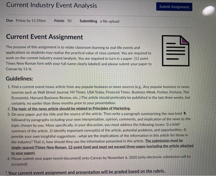 Current Industry Event Analysis Submit Assignment Due | Chegg.com