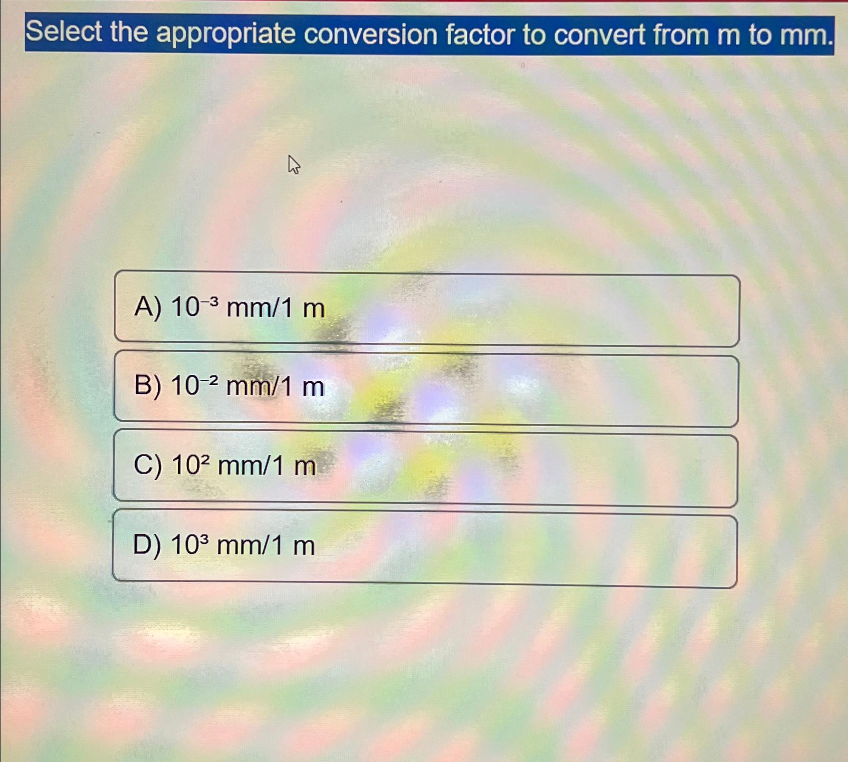 convert 5 mm^2 to m^2 (conversion factor 10^-6)