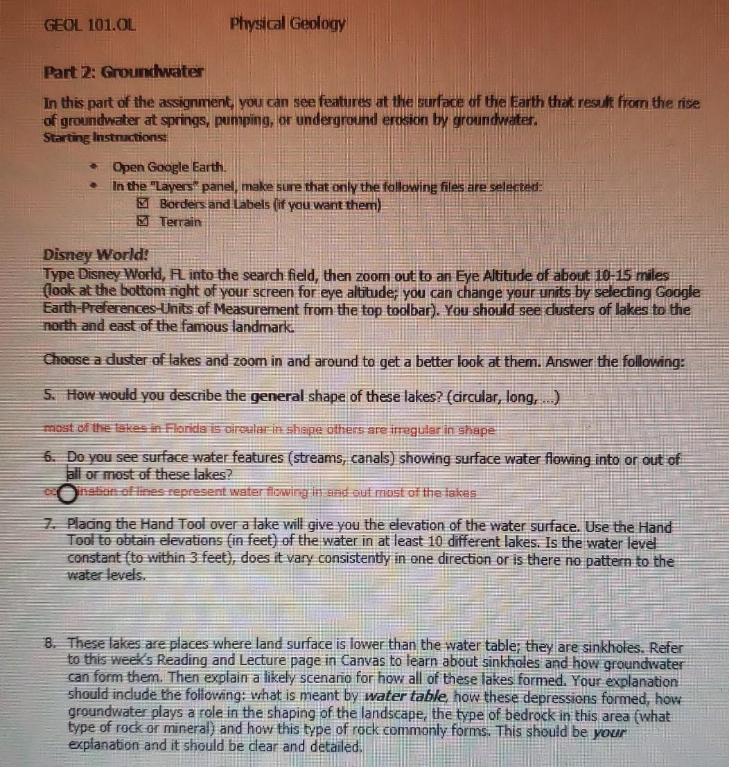Solved GEOL 101.OL Physical Geology Part 2: Grounchgater In | Chegg.com